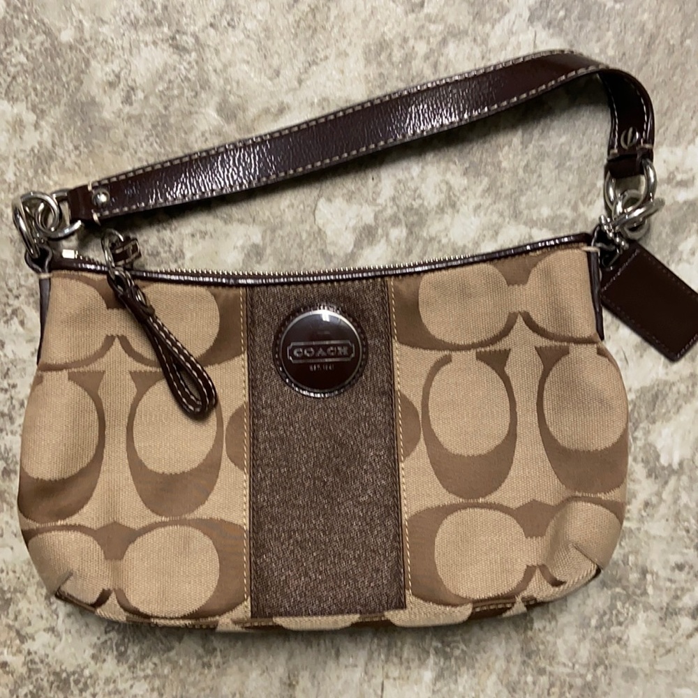 Coach Handbag with Brown Patent Accents